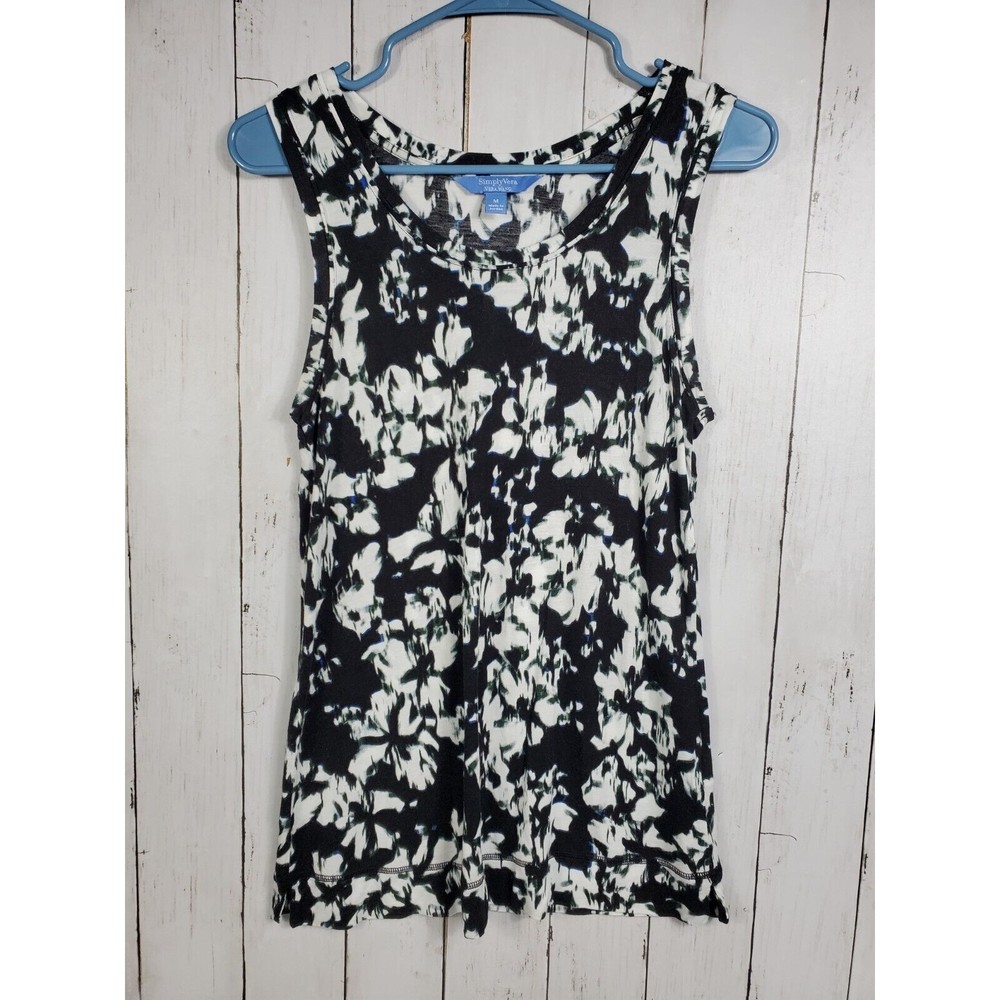 Simply Vera Vera Wang Floral Blouse Womens Size M Black White 100% Rayon Nice